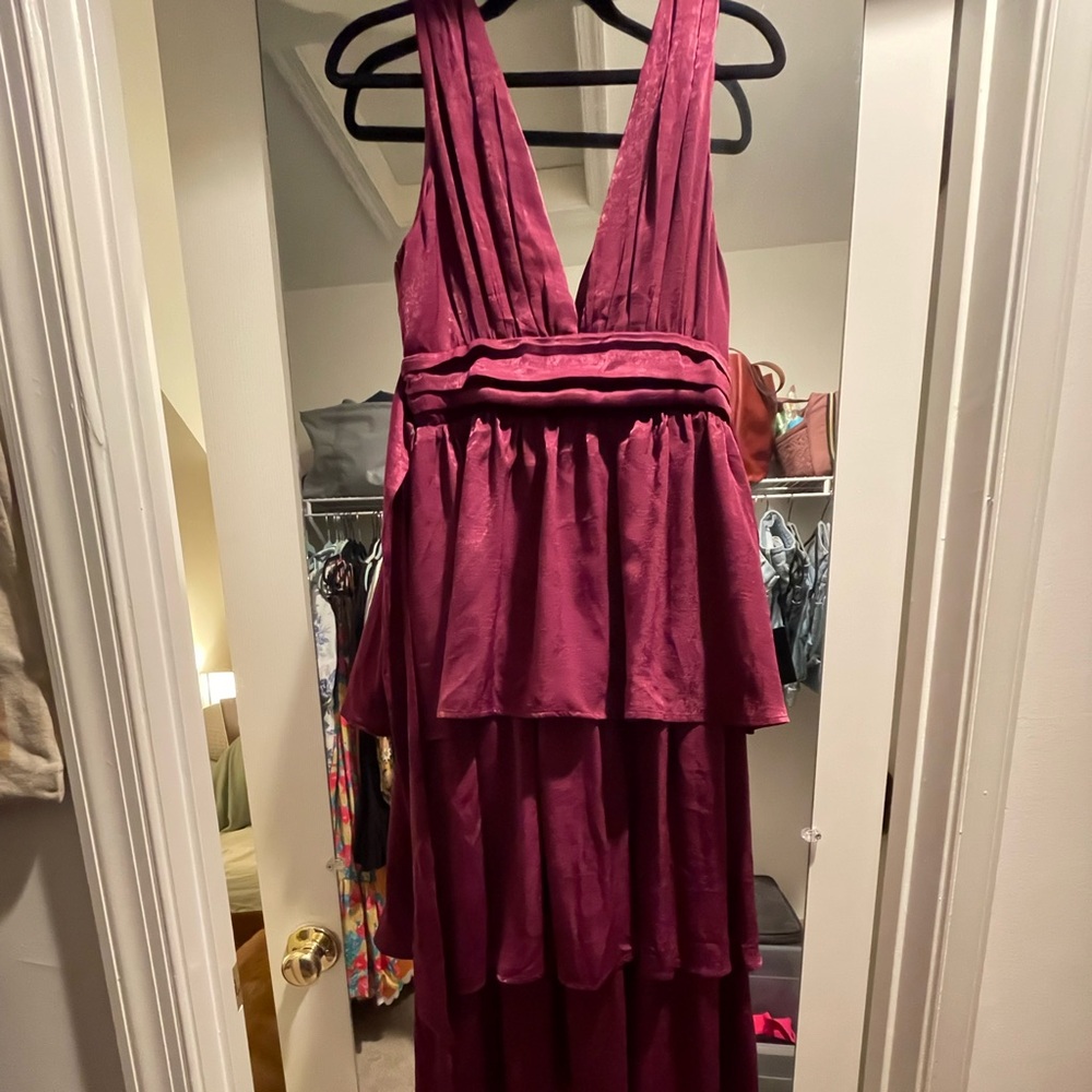 Lulu's Burgundy Tier Midi Dress
